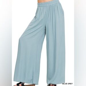 Blue/Gray Woven Blend Wide Leg Pants
